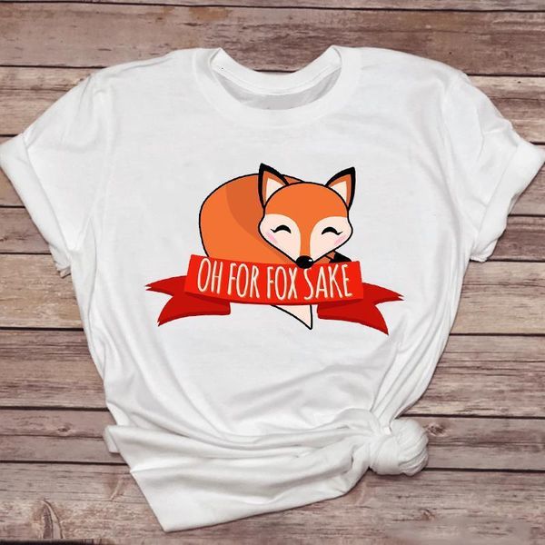 

women t-shirts cartoon short sleeve casual 90s cute fox animal ladies print graphic t lady shirt female tee t-shirt, White