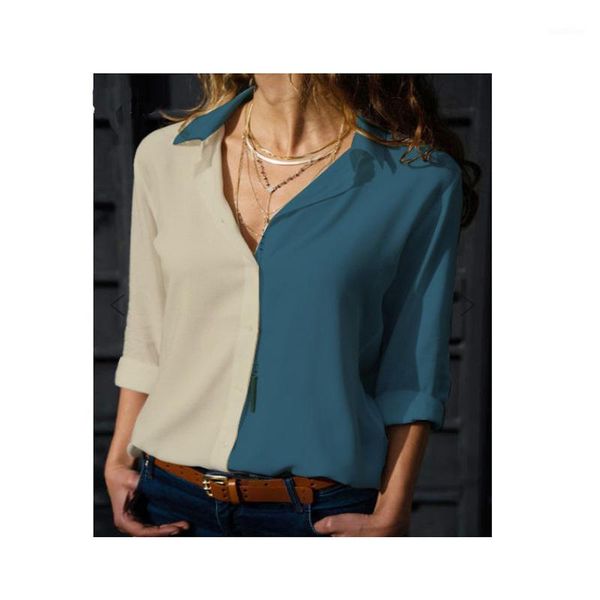 

women's blouses & shirts long sleeve color matching shirt for women polka dot blouse women's clothing lapel deep v single breasted, White