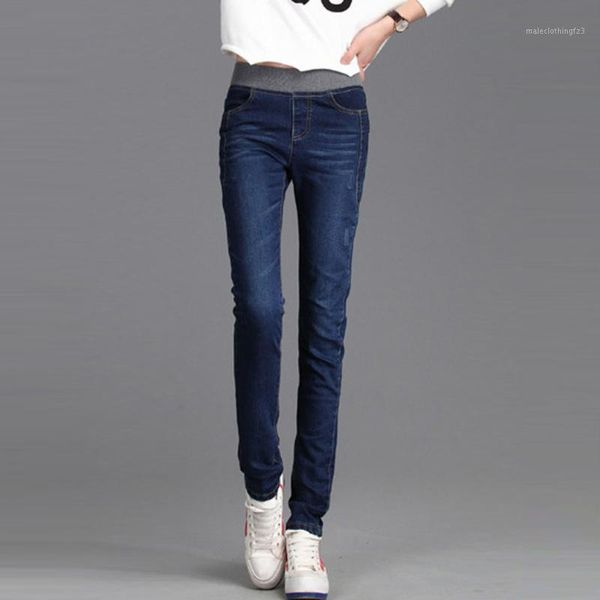 

women's jeans warm winter for women with fleece high waist skinny female denim women's plus size stretch velvet pants #41, Blue