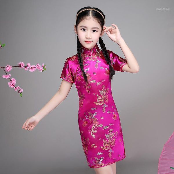 

floral baby qipao girl dress chi-pao cheongsam new year gift children clothes kids dresses girls clothing wedding princess dress1, Red