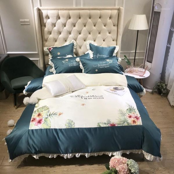 

luxury washed silk cotton tropic affair bedding set embroidery duvet cover set bed sheet pillowcases  king size 4/6pcs1