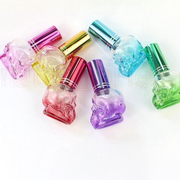 8 ml Mini Leere Tragbare Reise Nachfüllbare Flaschen Schädel Form Glas Parfüm Flaschen Probe Parfüm Flasche 7 Farben