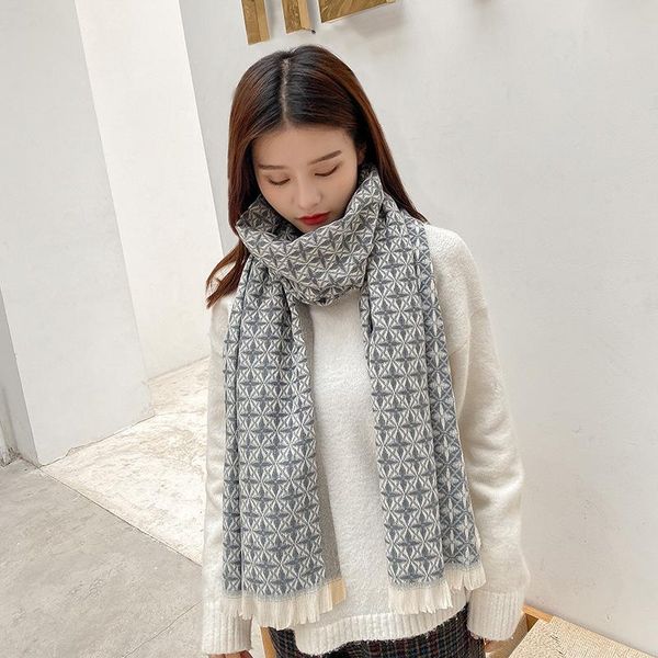 

scarves phle scarf female winter imitation cashmere thickened warmth and color matching shawl student, Blue;gray