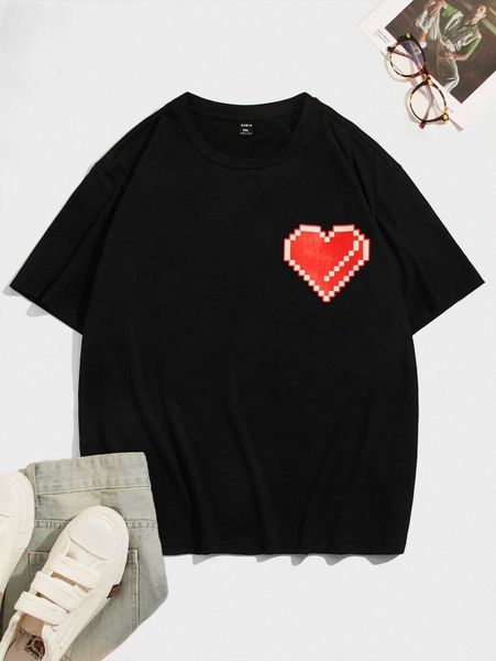 

extended sizes men heart print tee r1yu#, White;black