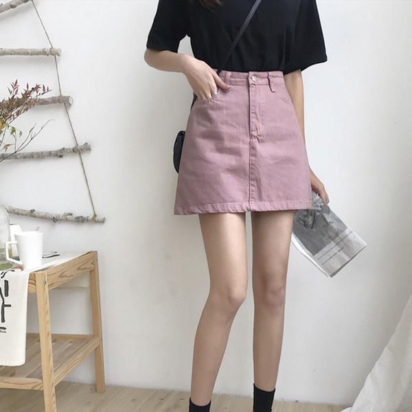 

women denim mini skirt fashion summer high waist korean solid skirt fashion package hip skirt faldas#a3, Black