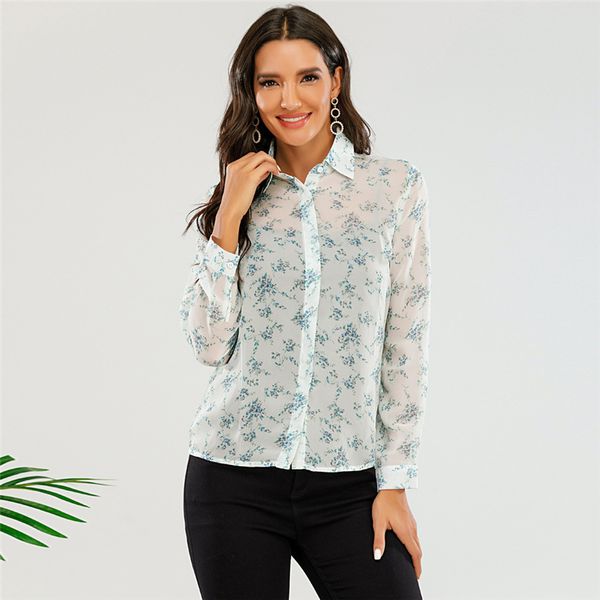 

2020 new all-matching slimming sun protection printed shirt long sleeve slim-fit emerald shirt bottoming retro fashion, White