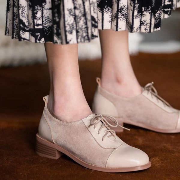

dress shoes casual lace-up women's 2021 spring fashion wild leather thick heel single stitching small x1031, Black
