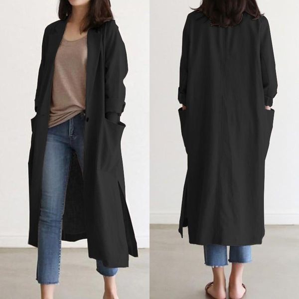 

women's thin long coats zanzea fashion autumn blazers casual long sleeve shirts female single button overcoats oversized, White;black