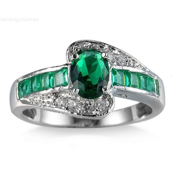 

luckyshine style brand fashion new holiday gift green quartz 925 silver for women zircon 12factory wedding flower rings, Golden;silver