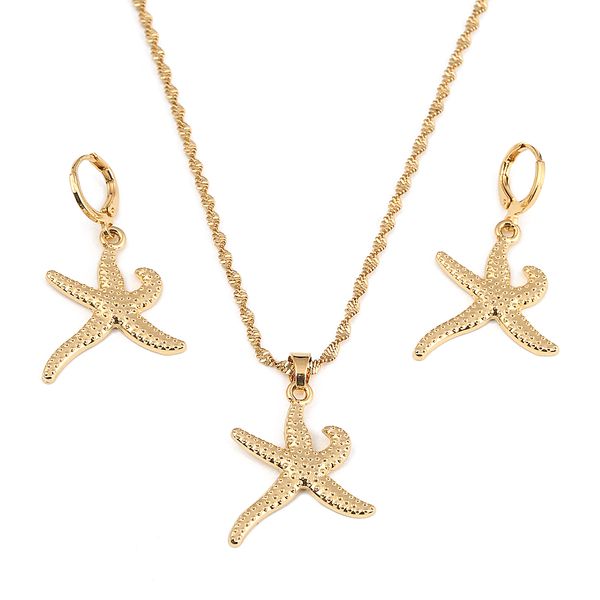 

trendy gold starfish pendant necklace for women girls jewelry sets, Silver
