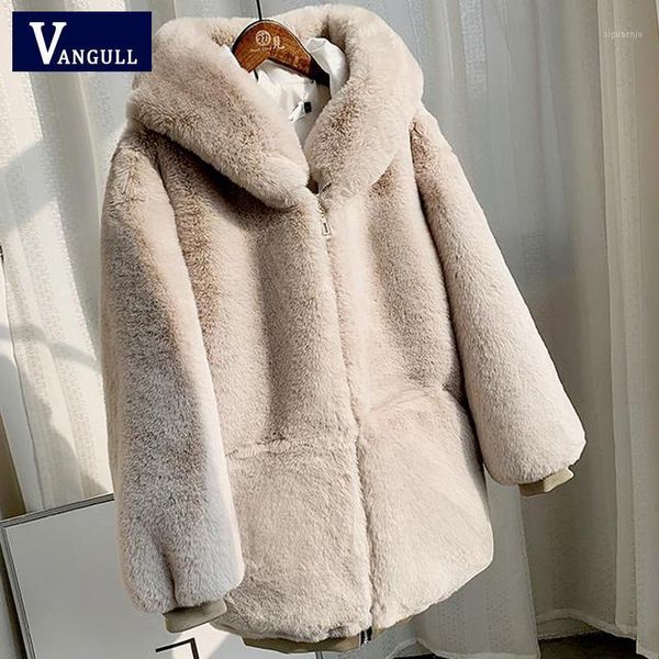 

vangull winter thick warm faux fur coat 2021 new fashion women hooded long sleeve faux fur jacket luxury winter coats1, Black