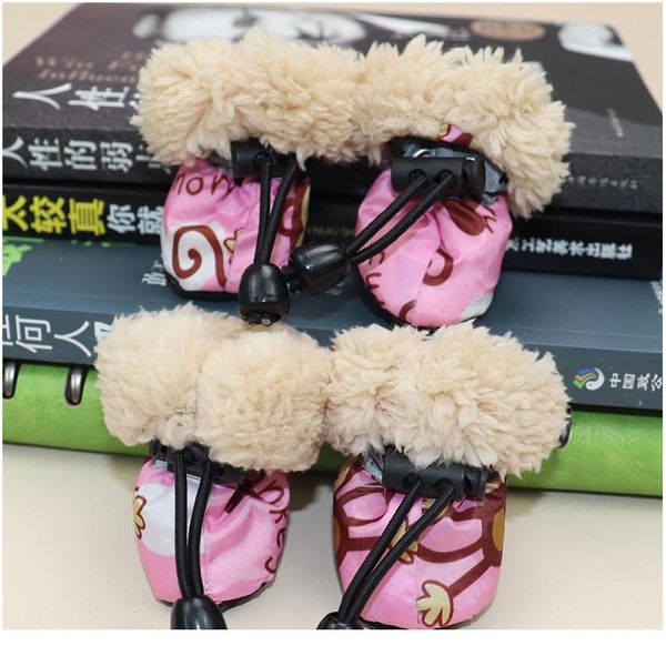 

4pcs waterproof winter pet dog shoes anti-slip rain snow boots footwear fleece warm for small cats puppy dog socks bbylgh