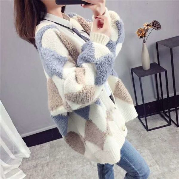 

hslyx 2020 autumn winter new coat sweater loose cardigan long and lazy style korean women's sweater ins super coat eenko, White;black