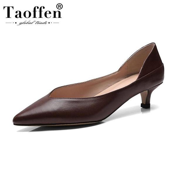 

dress shoes taoffen women pumps office ladies real leather pointed toe spring party classics footwear size 33-40, Black