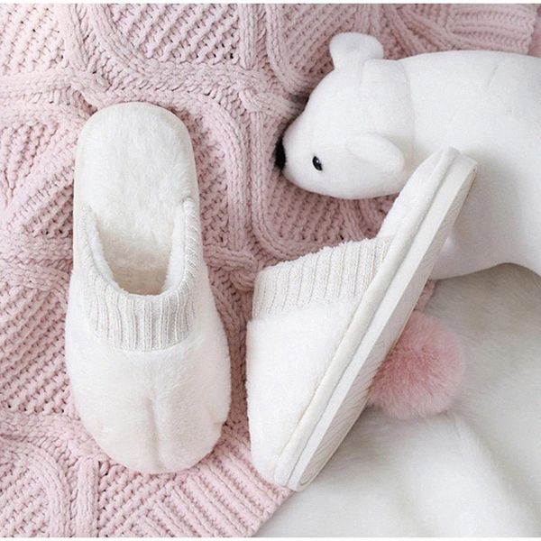 

winter women slippers women's warm furry cute cat claw soft home shoes female plush indoor comfortable flat lady big size 37-44 #1j64, Black