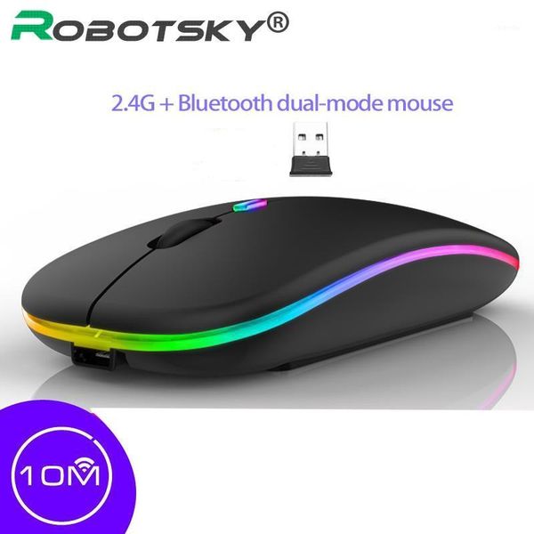 

mice rgb silent wireless mouse dual mode bluetooth 5.0 + 2.4g rechargable 1600dpi ergonomic computer gaming for pc lap