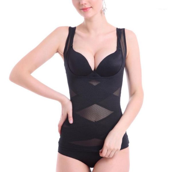 

women waist trainer corset bodysuit full body vest push up tummy control breathable lingerie slim corset tank seamless1, Black;white