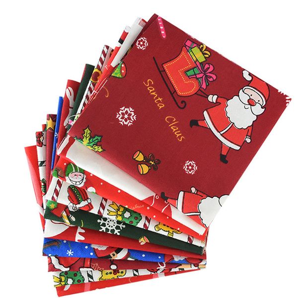 

10pcs santa claus printed cotton sewing fabric for patchwork needlework diy handmade material christmas decorations