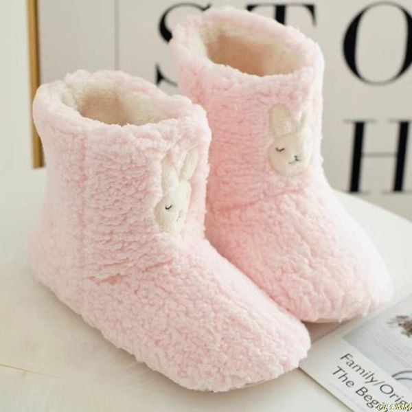 

winter cute pv velvet ears plush boots warm floor non-slip cotton furr bootie indoor home lady cotton shoes, Black