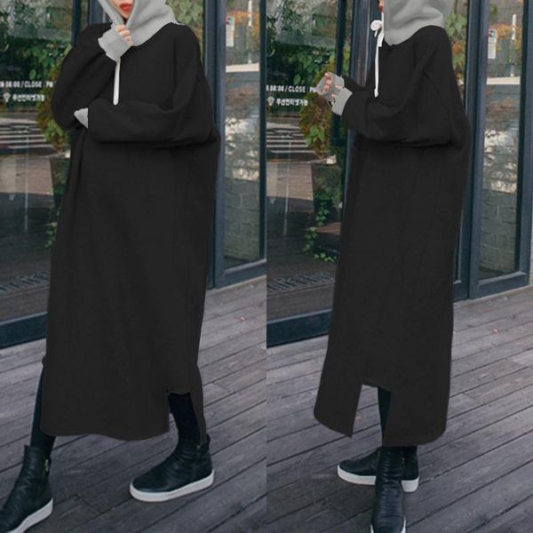 

casual dresses 2021 autumn hoodies winter sweatshirt dress women hooded long sleeve pullover robe, Black;gray