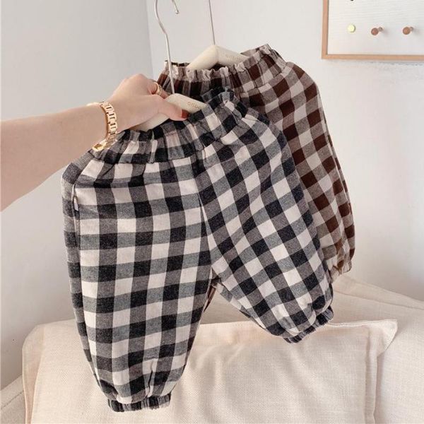 

2021 winter fleece children's thicken warm plaid new boys and girls loose trousers kids casual harem pants 472j, Blue