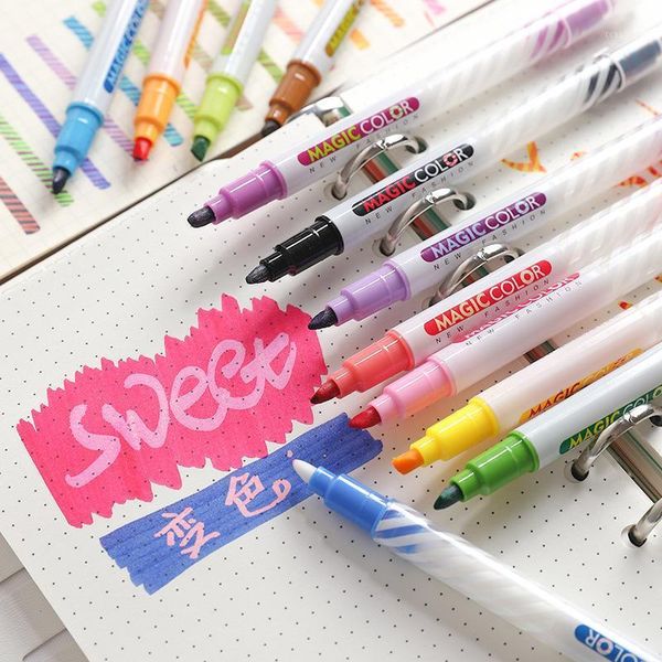 

12 colors/set color change highlighter for learning marks painting and drawing student gift school office stationery1, Black;red