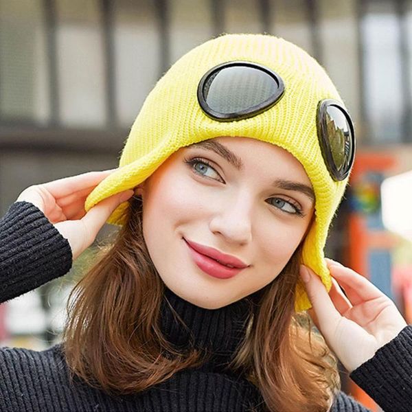 

beanie/skull caps 2021 fashion winter women russian hat warm knihat pilot black ear flap with glasses muff beanies, Blue;gray