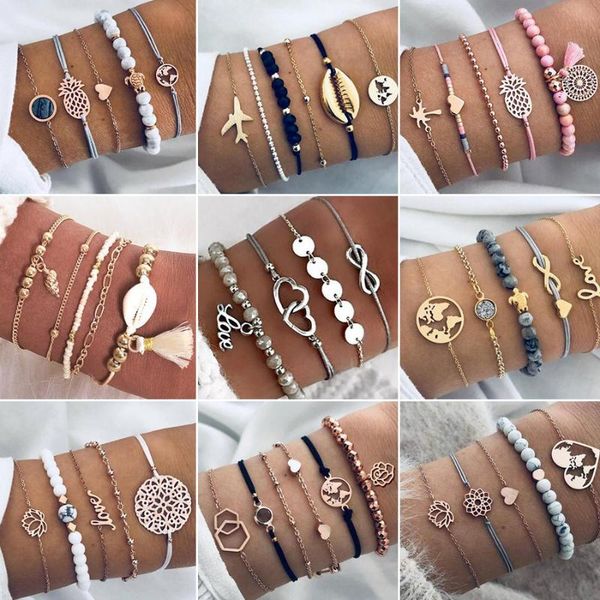 

women bead bracelet 30 kind set vintage jewelry boho turtle map charm bracelets & bangles for girl chain mujer accessories, Black