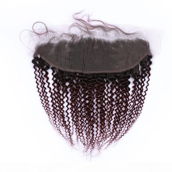

kinky curly #1b 99j wine red ombre 13x4 lace frontal closure middle 3 part virgin indian hair burgundy ombre full lace frontals, Black;brown