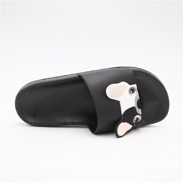 

rasmeup leather women's summer women open toe beach slippers bulldog seaside shoes indoor home casual woman slides y200624, Black