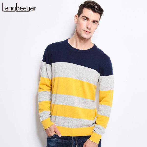 

new autumn winter brand clothing sweater men fashion trend stripe slim fit winter pullover men 100% cotton knitted sweater men 201026, White;black