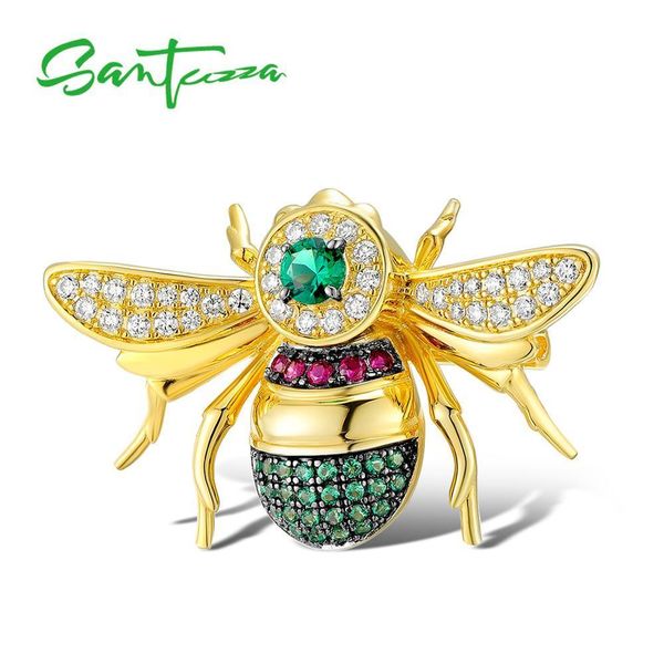

santuzza silver brooch for women authentic 100% 925 sterling silver gold color lovely bee insect brooch trendy fashion jewelry 201009, Gray