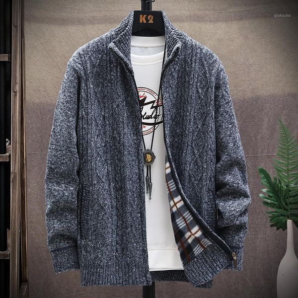 

men's mandarin collar cardigan thick autumn winter warm pocket spacious solid jackets knitted casual male sweater drop shipping1, White;black