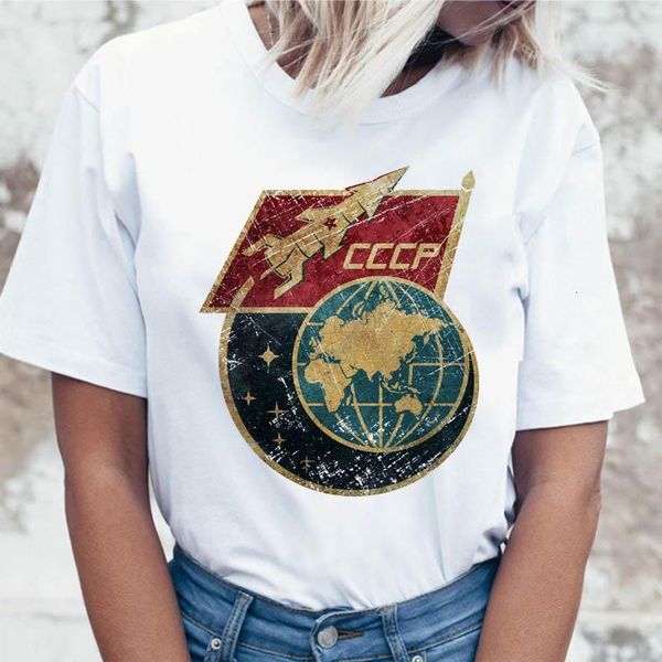 

cccp flag space rocket t shirt funny t-shirt harajuku korean tees female for graphic women ulzzang clothing tshirt, White