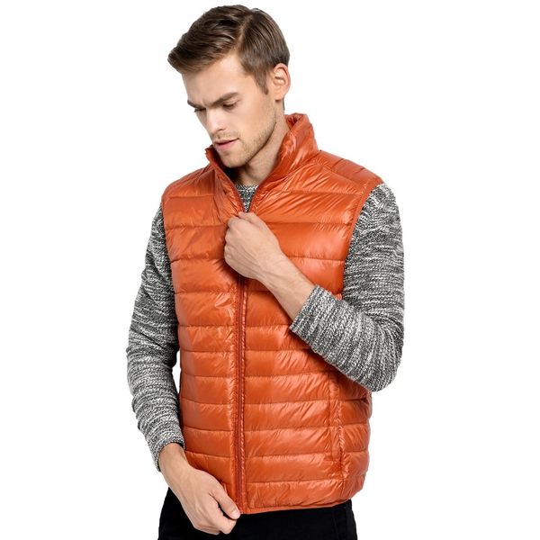 

2021 new men's waistcoat ultra light vest men lightweight waterproof sleeveless white duck down male slim gilet ygnc, Black;white