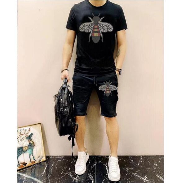 

men rhinestone summer set brand designer tracksuit 2022, Gray