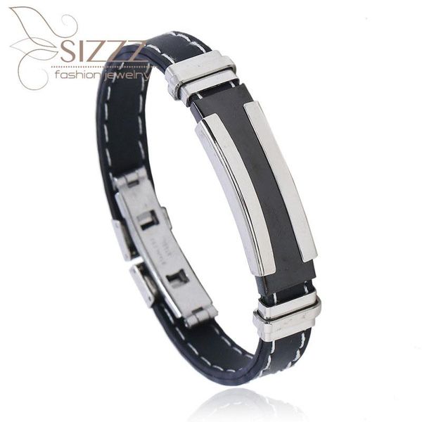 

2021 factory direct silicone stainless steel double clip white line black bracelet&bangles for women/men, Golden;silver