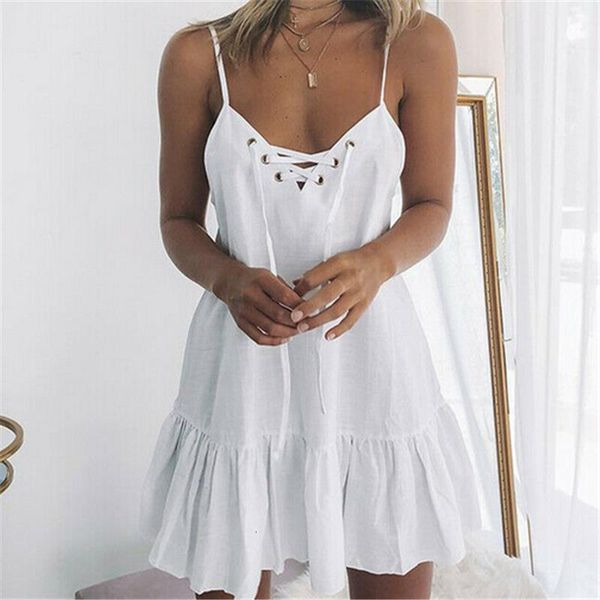 

women dress elegant dresses boho sleeveless sundress woman party night club dress solid ruffle v neck ladies dresses, Black;gray