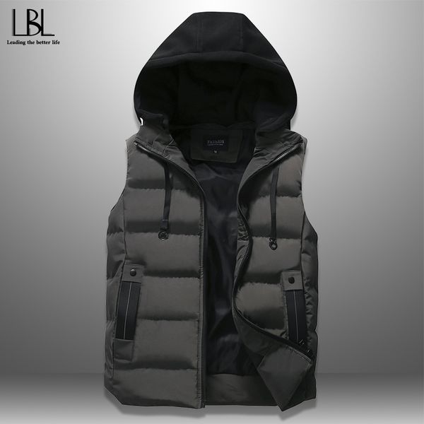 Nuovo autunno inverno uomo casual con cappuccio gilet solido giacca senza maniche maschile spesso caldo gilet con cerniera tasche tuta sportiva S-4XL 201119