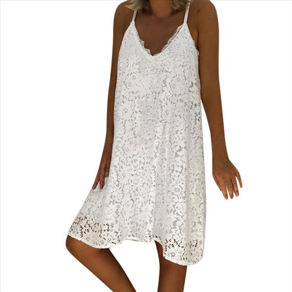 

spaghetti strap white lace loose dress women 2021 summer boho v neck plus size 4xl 5xl party casual dresses robe femme, Black;gray