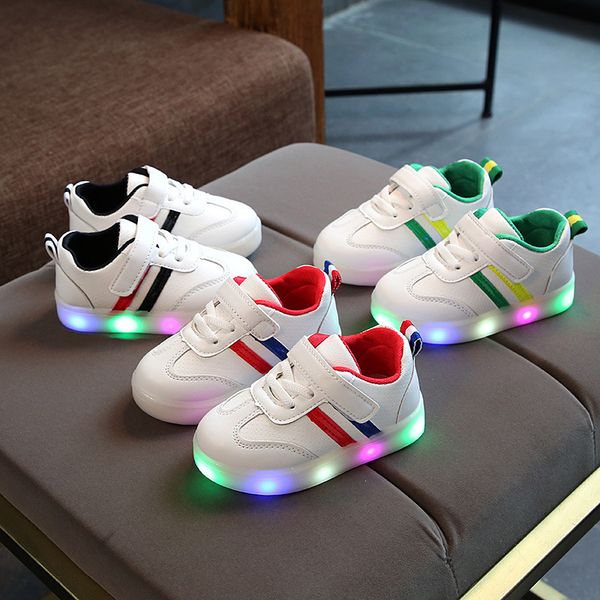 

new children luminous shoes boys girls stripe sport running shoes baby lights fashion sneakers toddler kids led sneakers c0929, Black;red