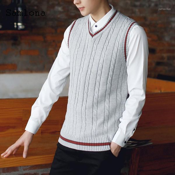 

men autumn winter sweater v-neck sleeveless vest smart pullovers slim knitted sweater plus velvet kpop student man clothing 20211, Black;white