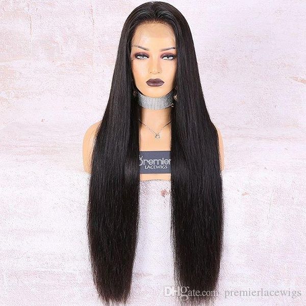 

360 lace wig brazilian remy human hair 30 inch natural color natural straight 150% desity bleached knots pre-plucked hairline with babyhair, Black;brown