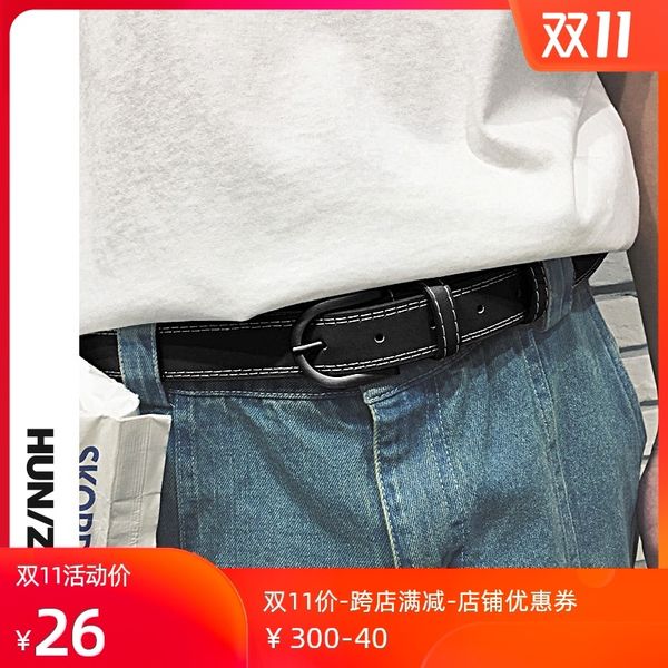 

literary belt men's fashion korean version of young women's jeans with students' personality, Black;brown