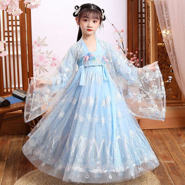 

hanfu girl's ancient cloth super children's immortal breast length ru skirt ice and snow wonderland elegant fairy princs drs tang, Red;yellow