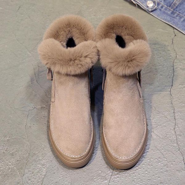 

winter ankle boots female zipper flock platform snow boot ladies plush sneakers casual flat shoes woman footwear n458, Black