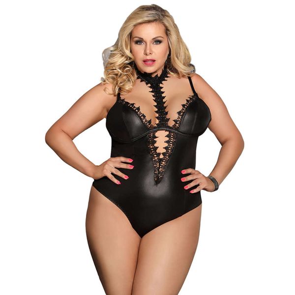 

underwear imitation leather one piece suit, Black;gray