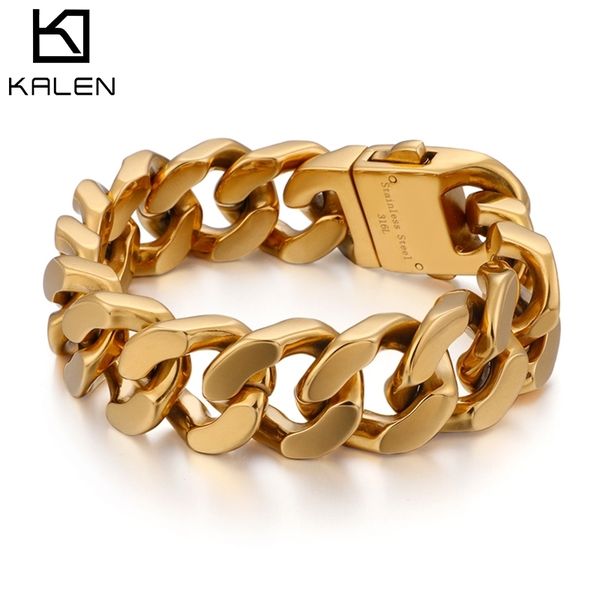 

kalen men's bracelet jewelry 22cm stainless steel dubai gold color heavy chunky link chain bracelets & bangles 200928, Black