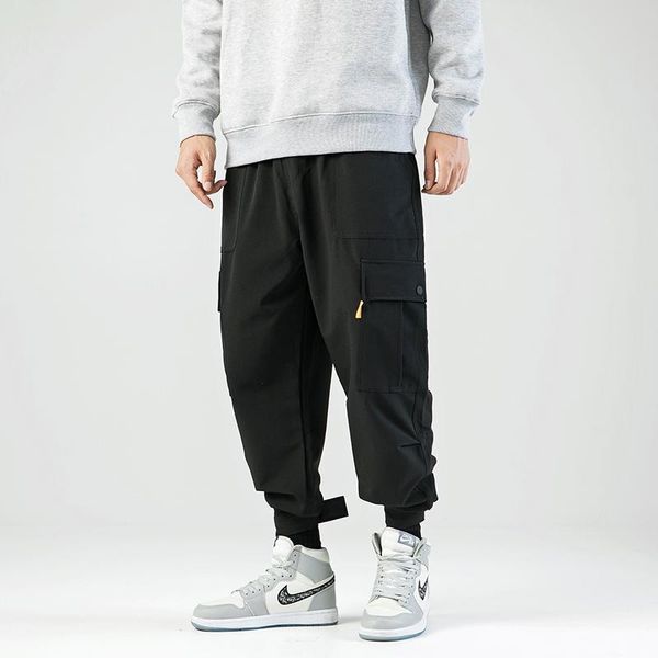 

men's pants arrival solid trend style multi-pockets bottoms trousers casual elastic cargo, Black