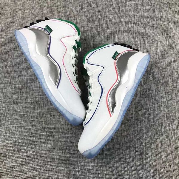 

10 wings white silver mudguard men basketball shoes green clover chrome black men sports sneakers with box, White;red